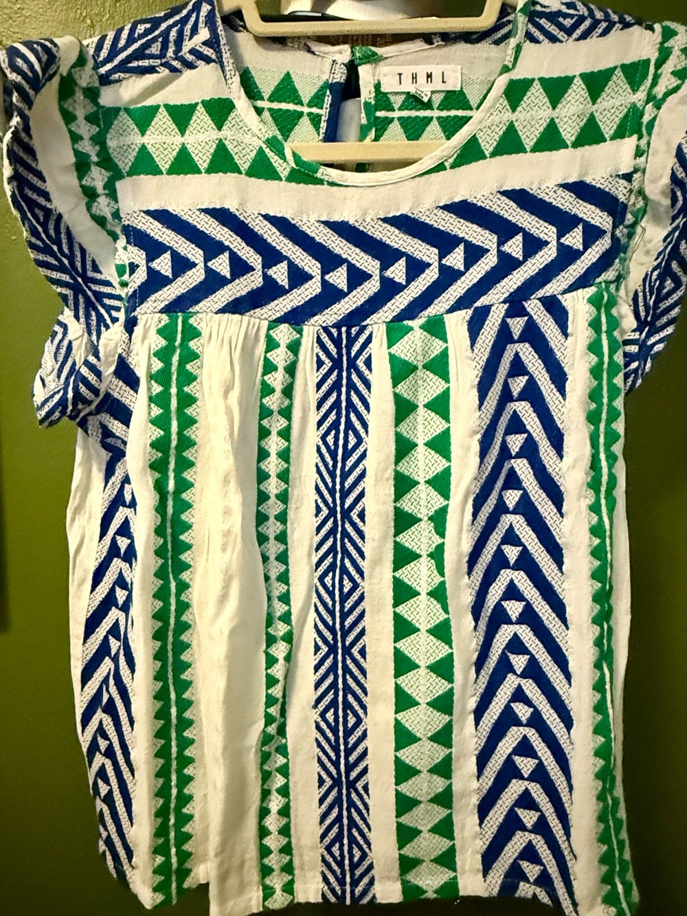 THML White Tunic with Green Embroidery